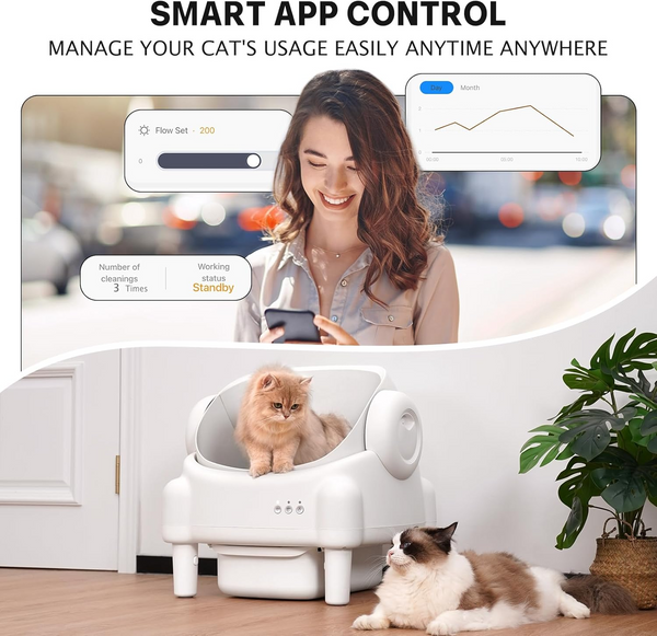 Open Top Smart Self-Cleaning Cat Litter Box with App Control & Sensors