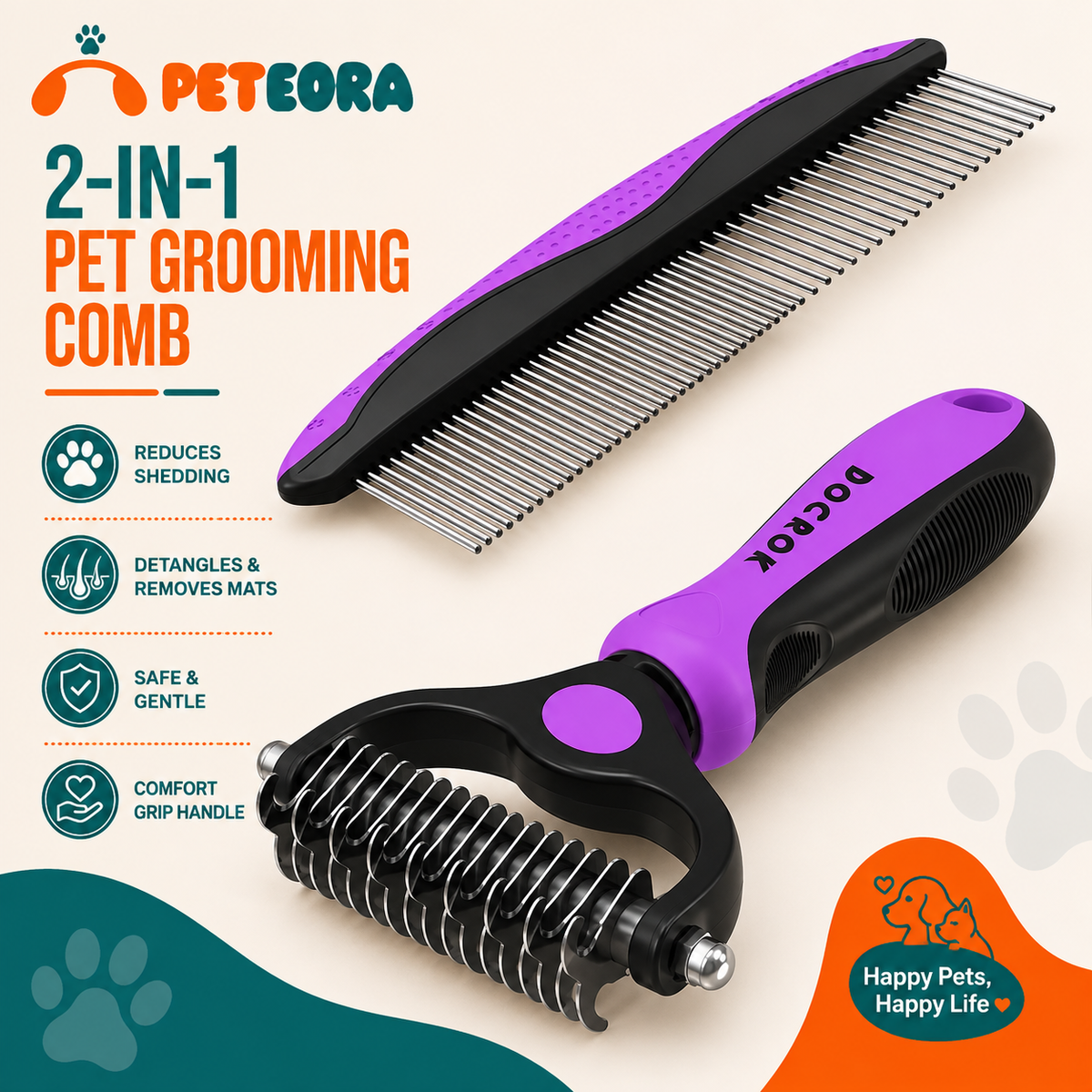 Cat & Dog Fine-Tooth Hair Removal Comb