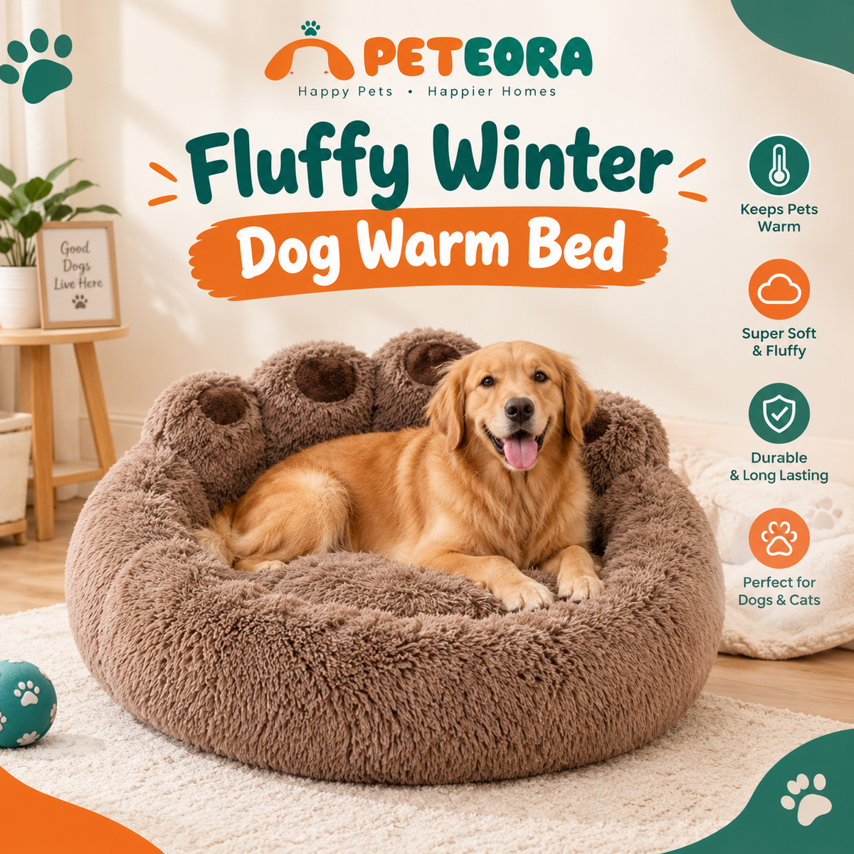 Fluffy Winter Dog Warm Bed