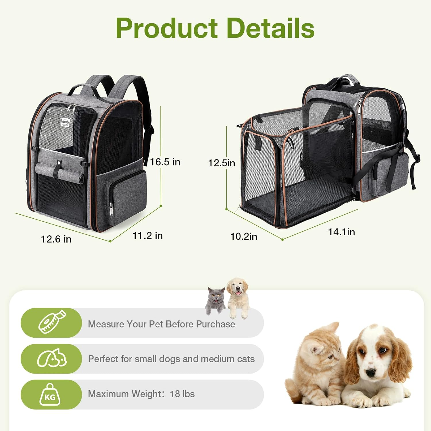 Foldable Expandable Pet Carrier Backpack for Cats & Dogs