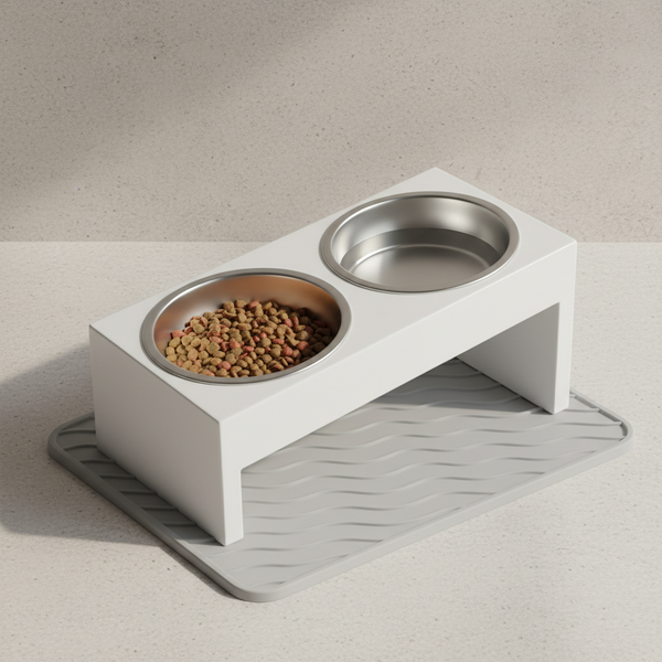 Elevated Cat Bowls with 15° Tilt Stand & Mat